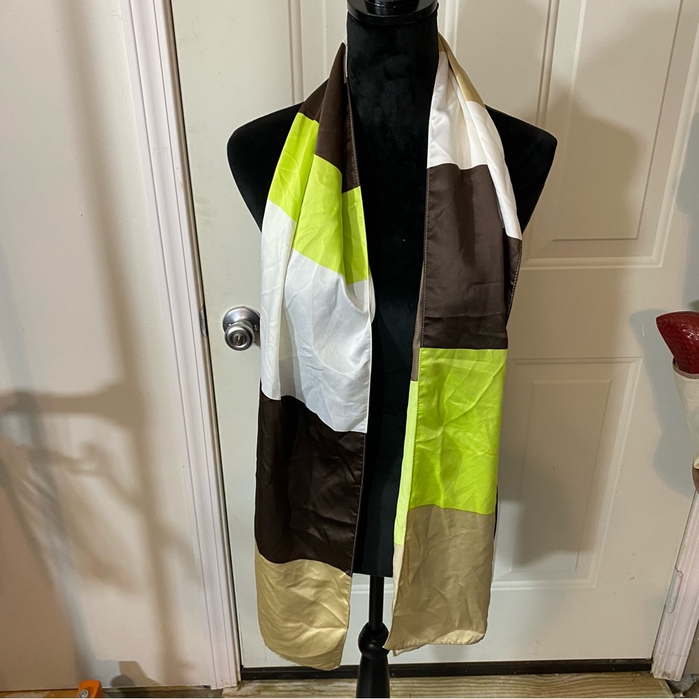 C Multi Color Scarf Wrap Green Brown & Cream Woman’s Beautiful Fall Scarf